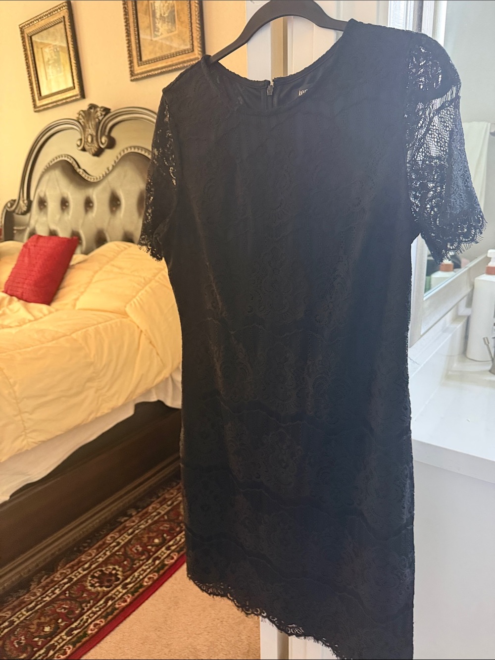 Kensie Black Lace Short-Sleeve Overlay Dress
